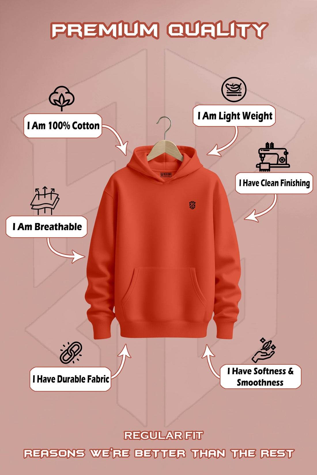 Mens Orange full sleeves Hoodie