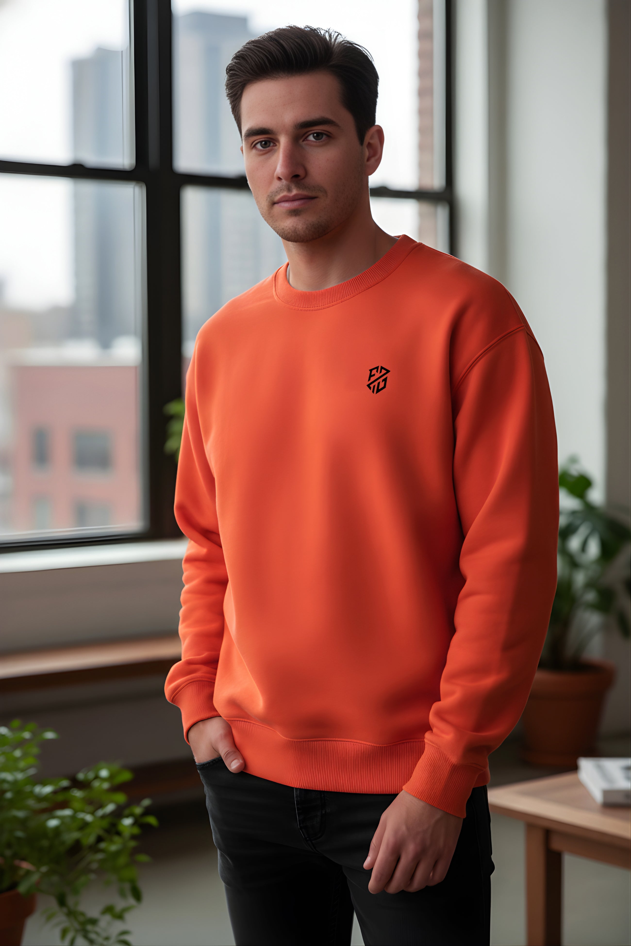 Full Sleeves Orange Sweatshirt for Men's