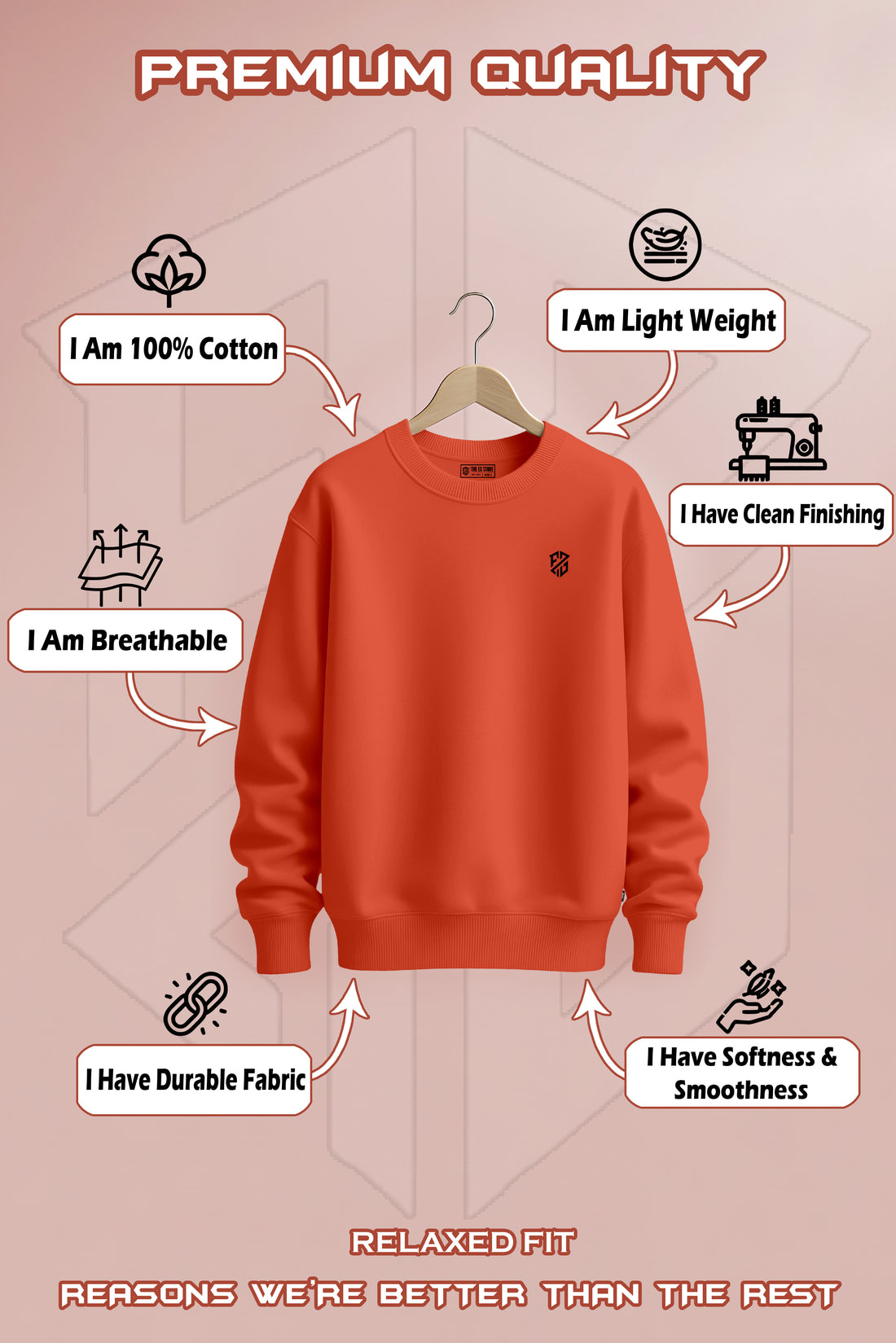 Full Sleeves Orange Sweatshirt for Men's